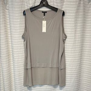 Eileen Fisher Taupe Silk Blocking Layered Tank Top